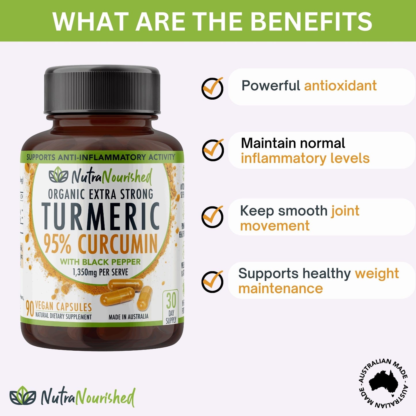 White Smoke Curcumin Tablets - 95% Pure Organic Vegan - Turmeric Extract Buffered with Black Pepper (1,350mg)