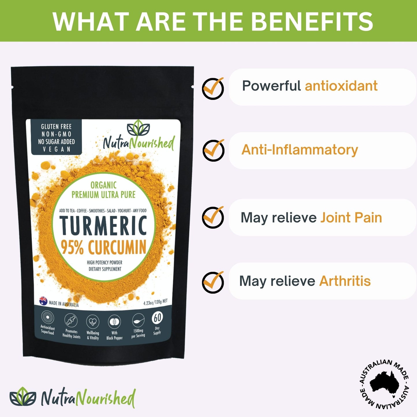 Dark Slate Gray Pure Organic 95% Curcumin Powder - 1500mg of Turmeric Extract Buffered with Black Pepper