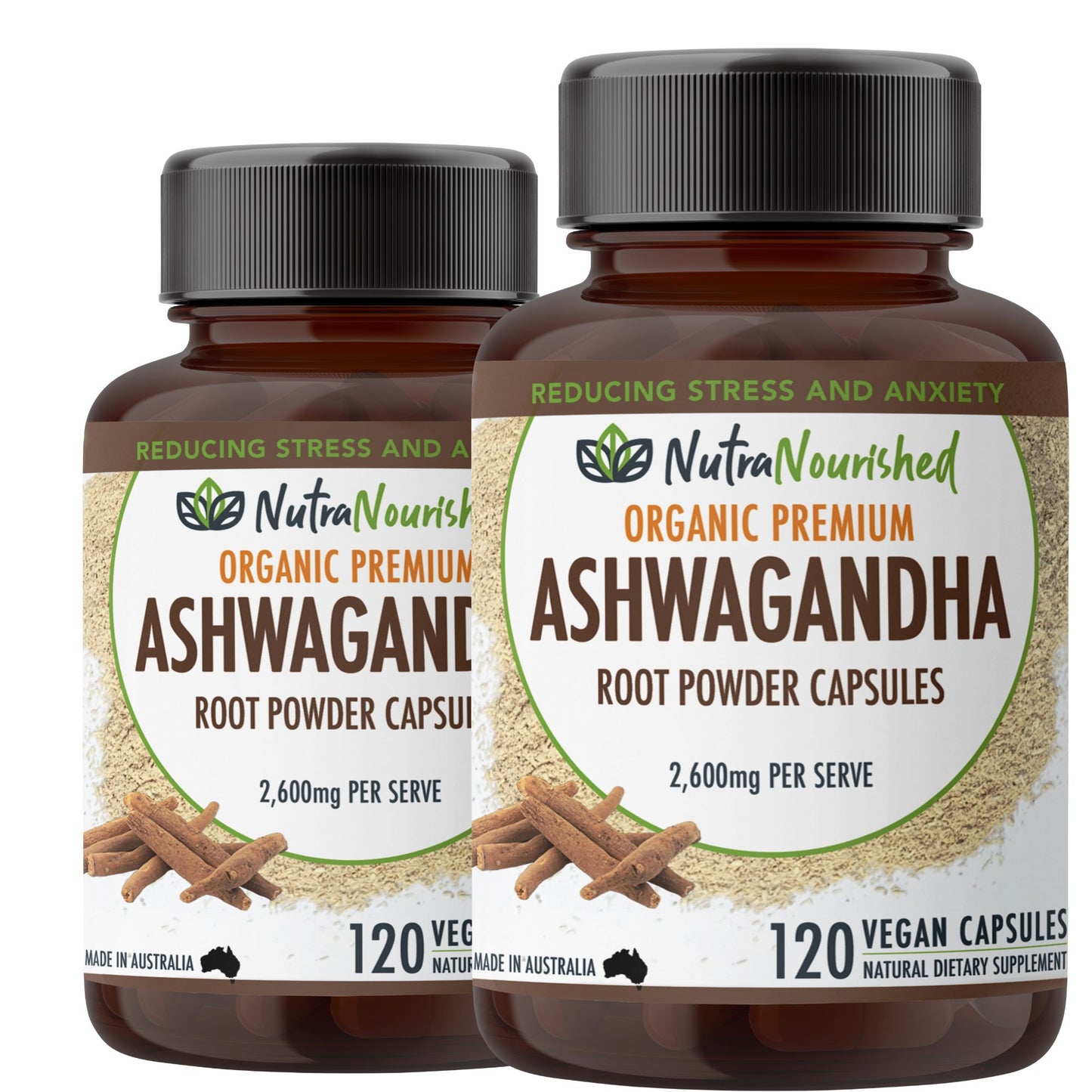 Light Gray Organic Ashwagandha (2,600mg) 120 Vegan Capsules