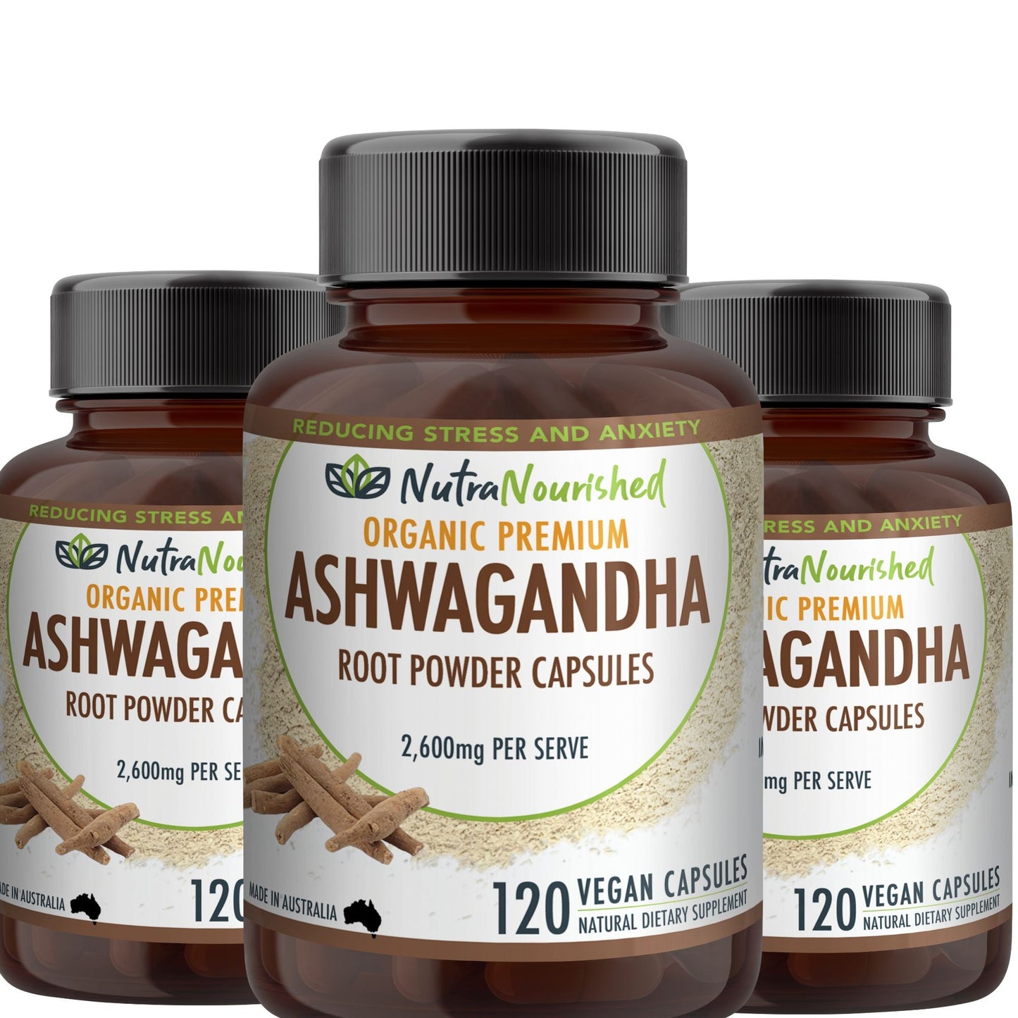 Light Gray Ashwagandha Tablets – 2,600mg – 120 Vegan Tablets – Supports Stress & Adaptation – Made in Australia