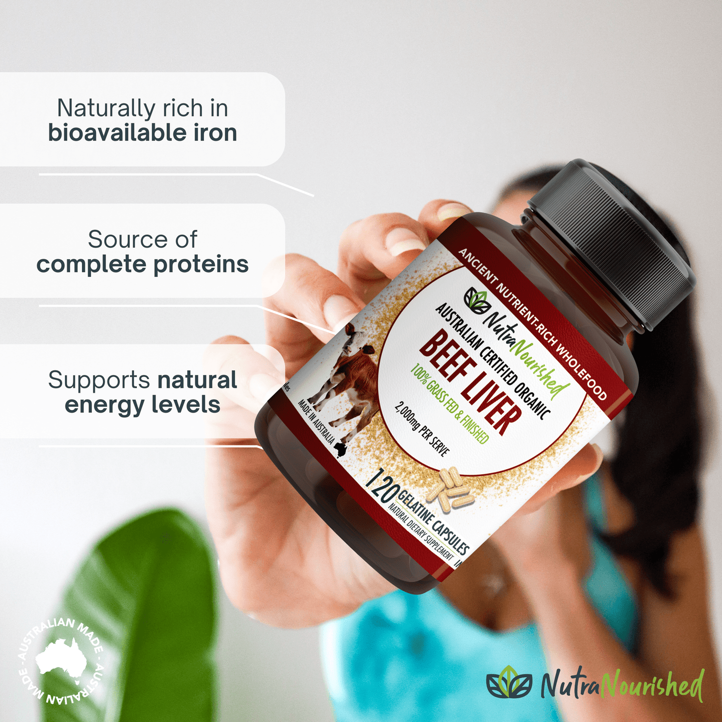 Dark Slate Gray Beef Liver Capsules | Organic 100% Grass-Fed Australian Beef Liver Supplements