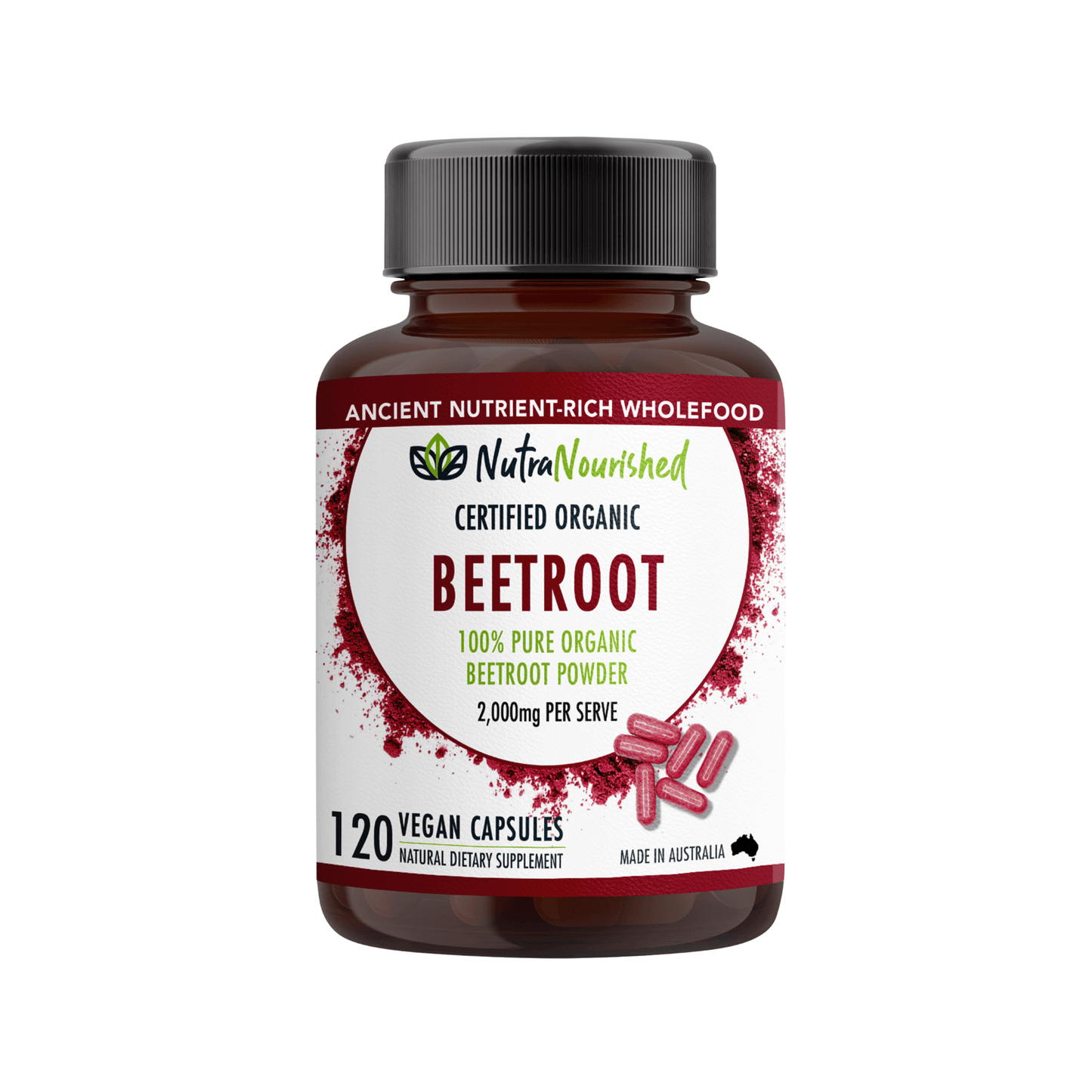 Saddle Brown Beetroot Capsules Certified Organic | Natural Beetroot Supplement Made in Australia