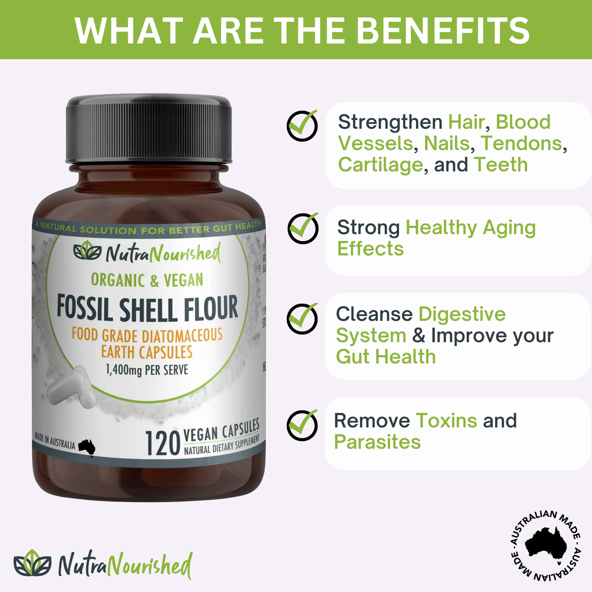 Nutra Nourished food-grade fossil shell flour capsules bottle