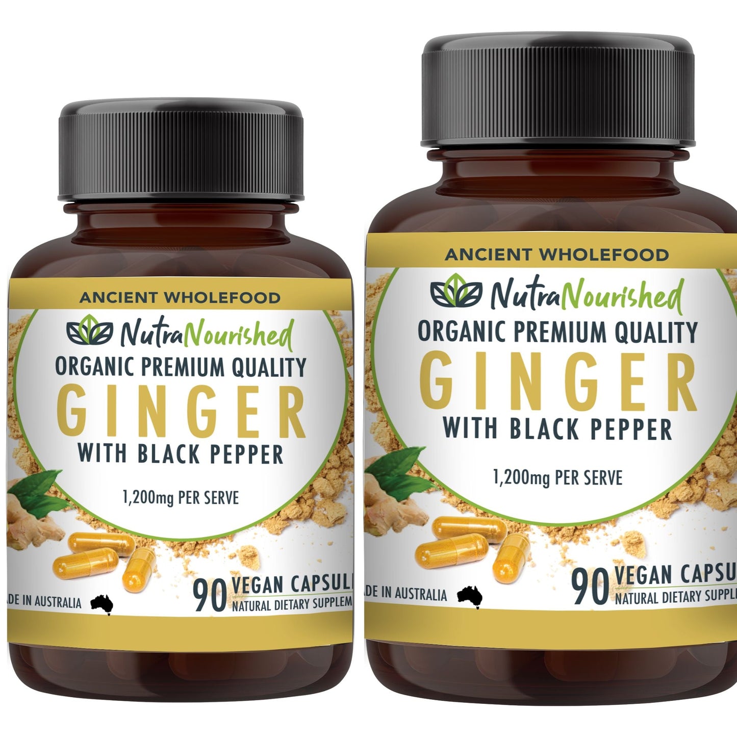 Dark Khaki Ginger Buffered with Black Pepper (1,200mg) 90 Vegan Capsules