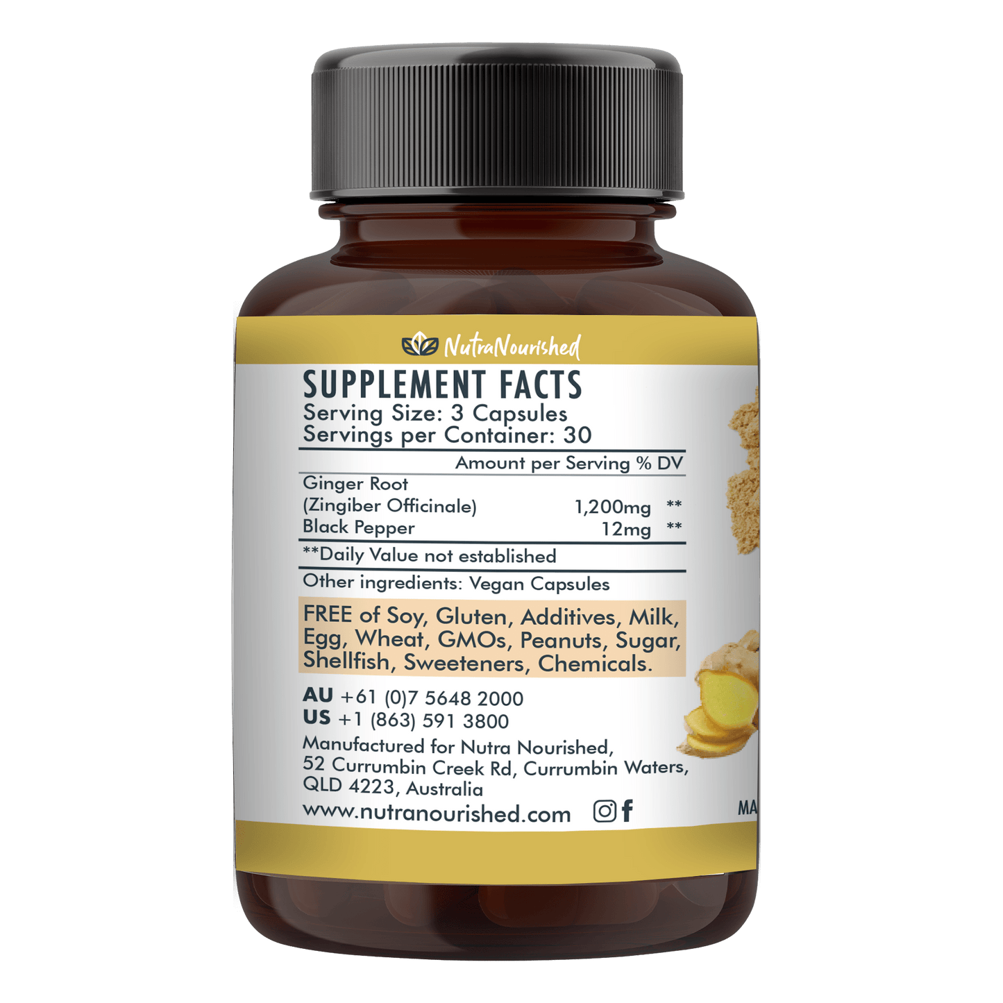 Gray Ginger Buffered with Black Pepper (1,200mg) 90 Vegan Capsules