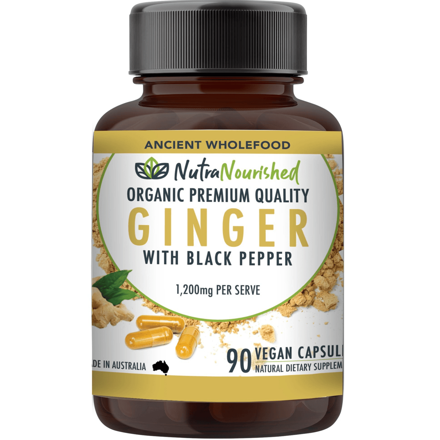 Dark Khaki Organic Ginger with Black Pepper Capsules