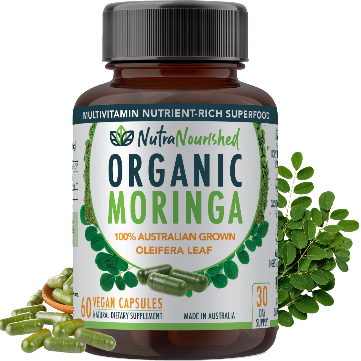 Dark Slate Gray Organic Moringa Leaf Tablets