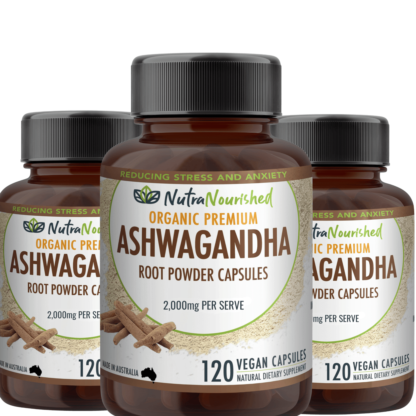 Organic Ashwagandha Tablets Dietary Supplement Nutra Nourished ASHWA_CAPS_REFILL_360