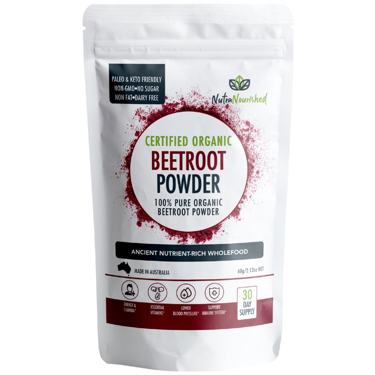 Organic Beetroot Powder Dietary Supplement Nutra Nourished BEETROOT_POWDER_60G