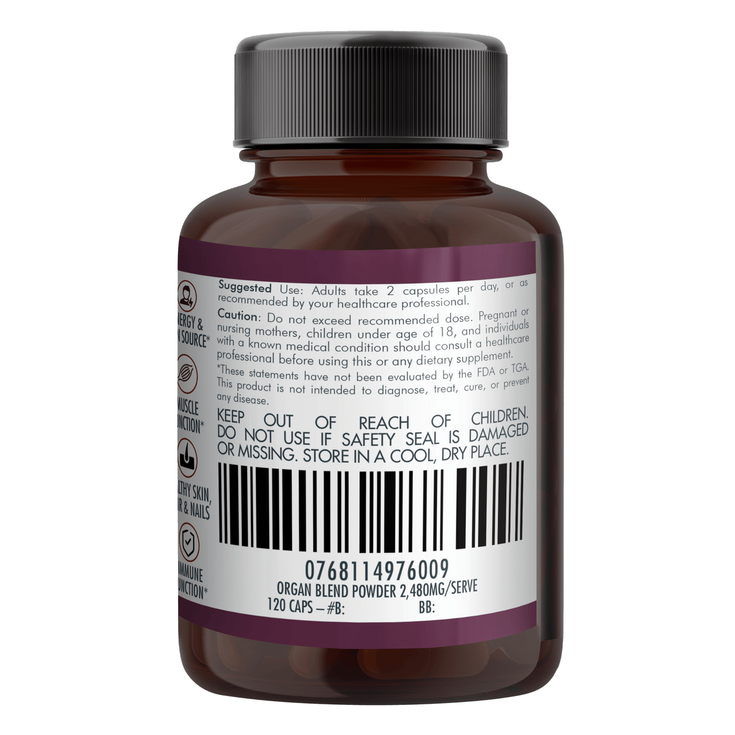 Dark Slate Gray Organic Organ Blend Capsules | Liver, Heart, Kidney, Spleen | Australian Grass-Fed Beef | 2,480mg