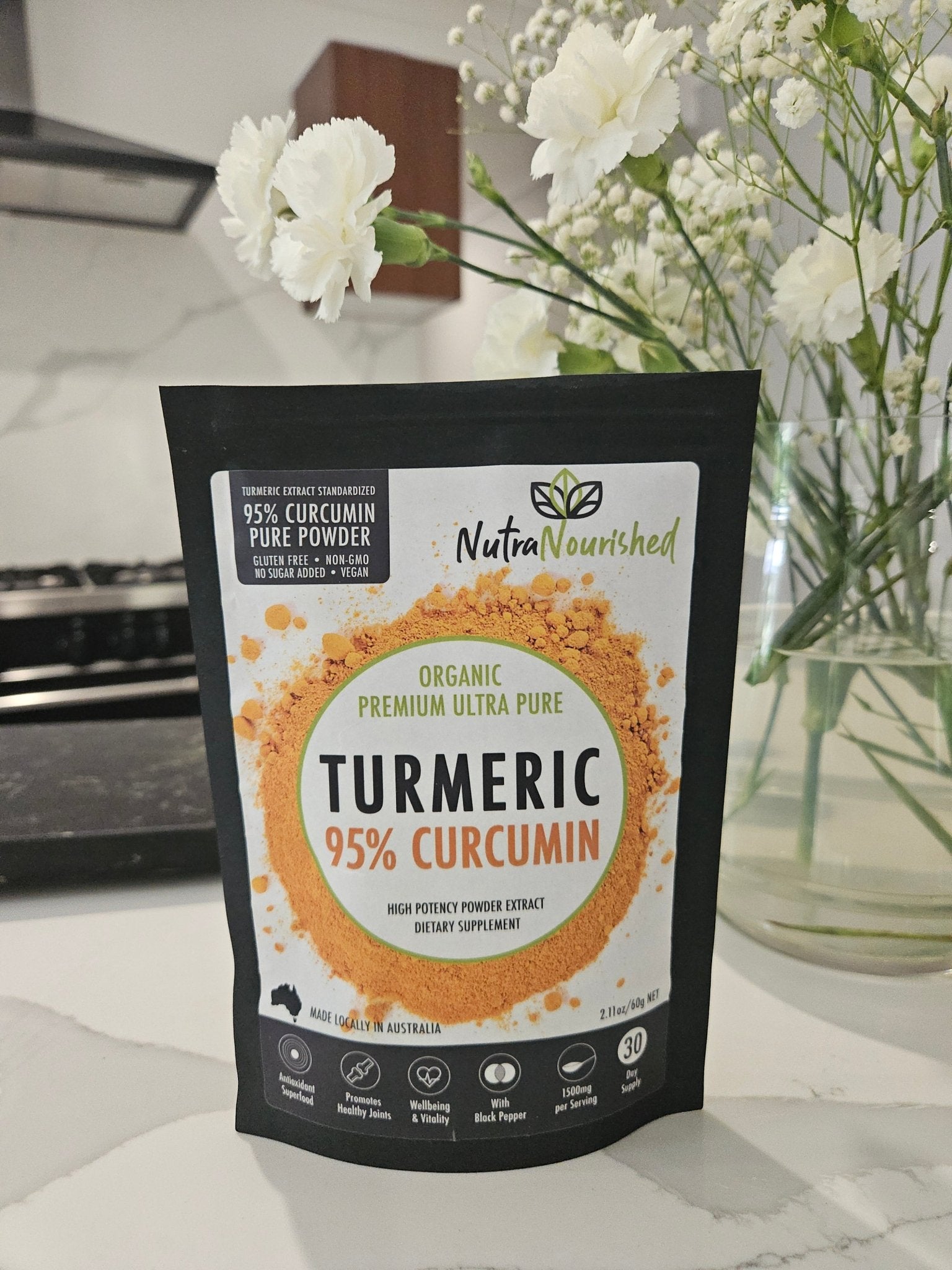 Gray Turmeric Powder - Organic Pure Turmeric Extract 95% Curcumin Buffered with Black Pepper