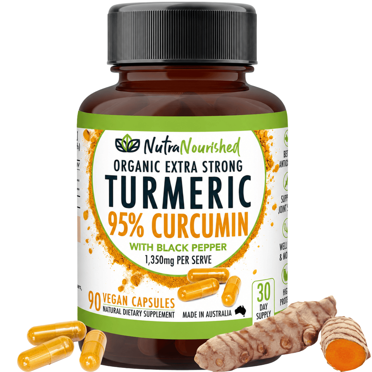 Organic turmeric extract tablets, 95% curcumin, 90-tablet pack