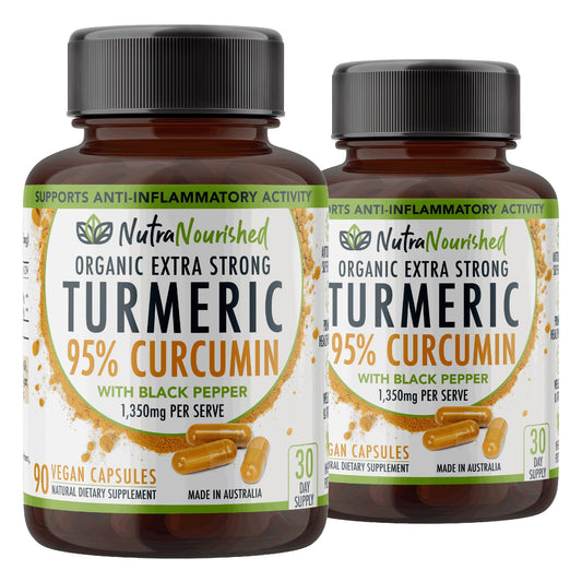 Light Gray VALUE BUNDLE: Organic Pure Curcumin Tablets - 95% Pure Organic Vegan - 2 x 90 Turmeric Extract Tablets Buffered with Black Pepper (1,350mg)