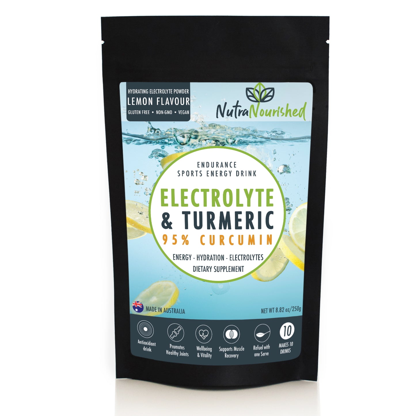 Dark Slate Gray Electrolyte Powder & 95% Pure Organic Curcumin from Turmeric - ?  Lemon Flavour