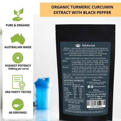Antique White Pure Organic 95% Curcumin Powder - 1500mg of Turmeric Extract Buffered with Black Pepper