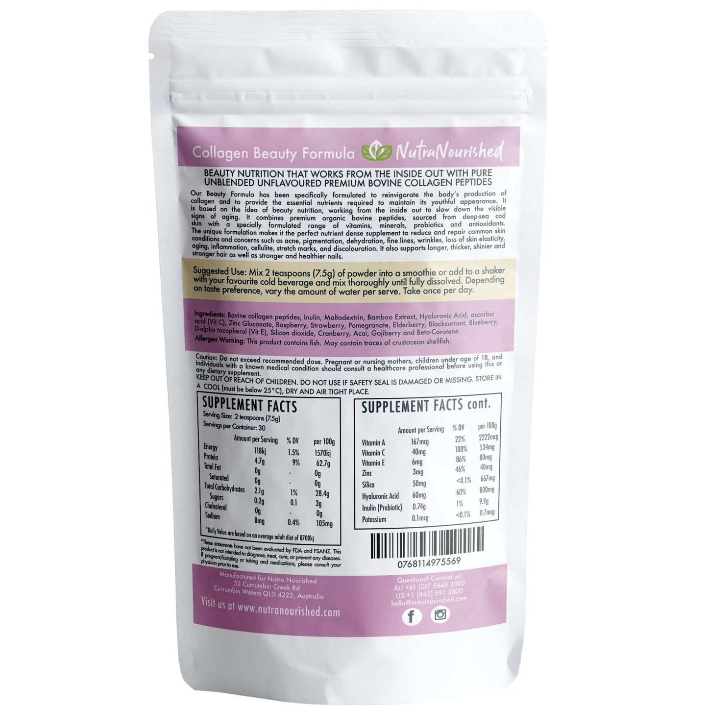 Light Gray Nutra Nourished Collagen Beauty Formula Unflavoured - The Secret to Glowing Skin 225g