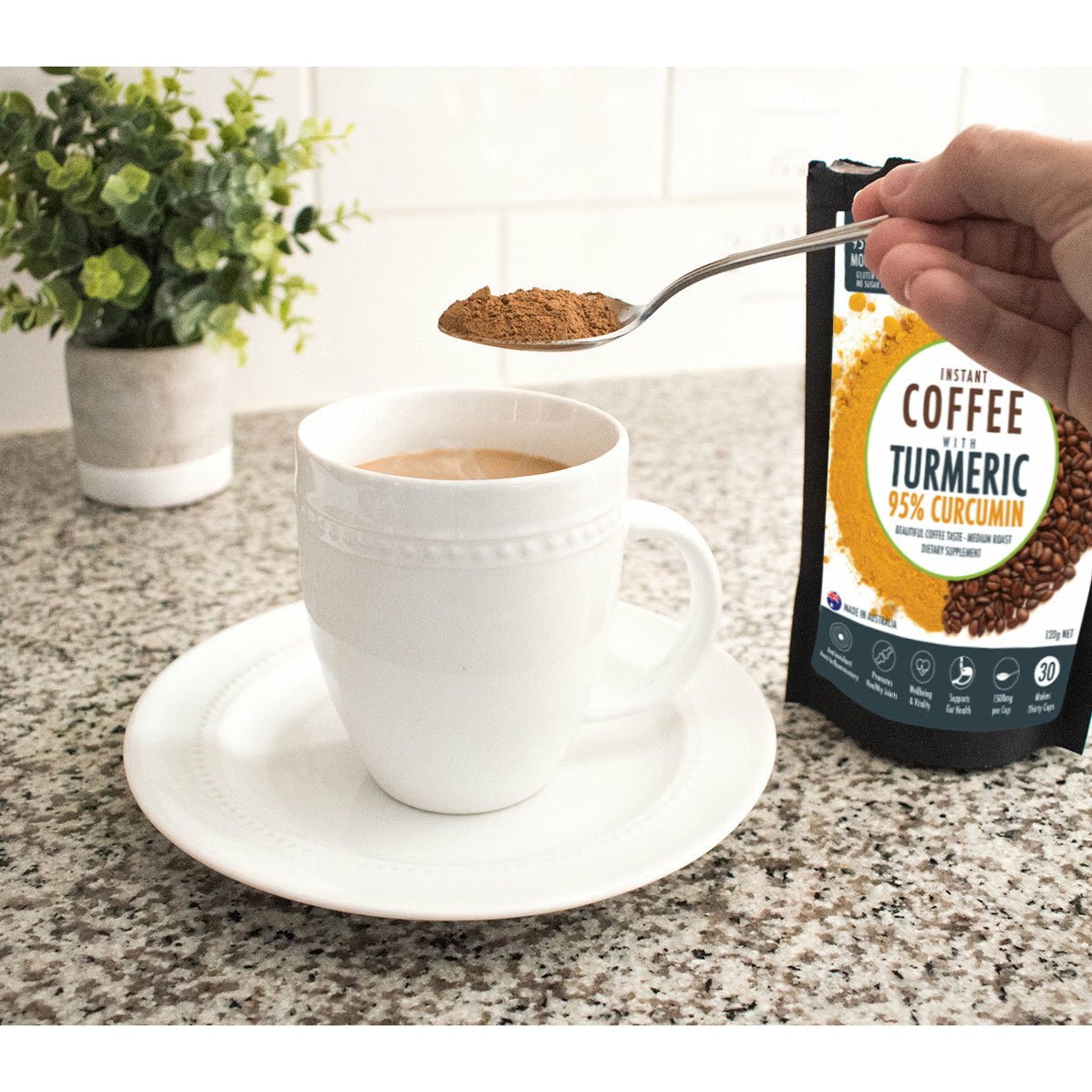 Antique White Instant Coffee with 95% Pure Organic Curcumin Turmeric Extract Powder 1000mg