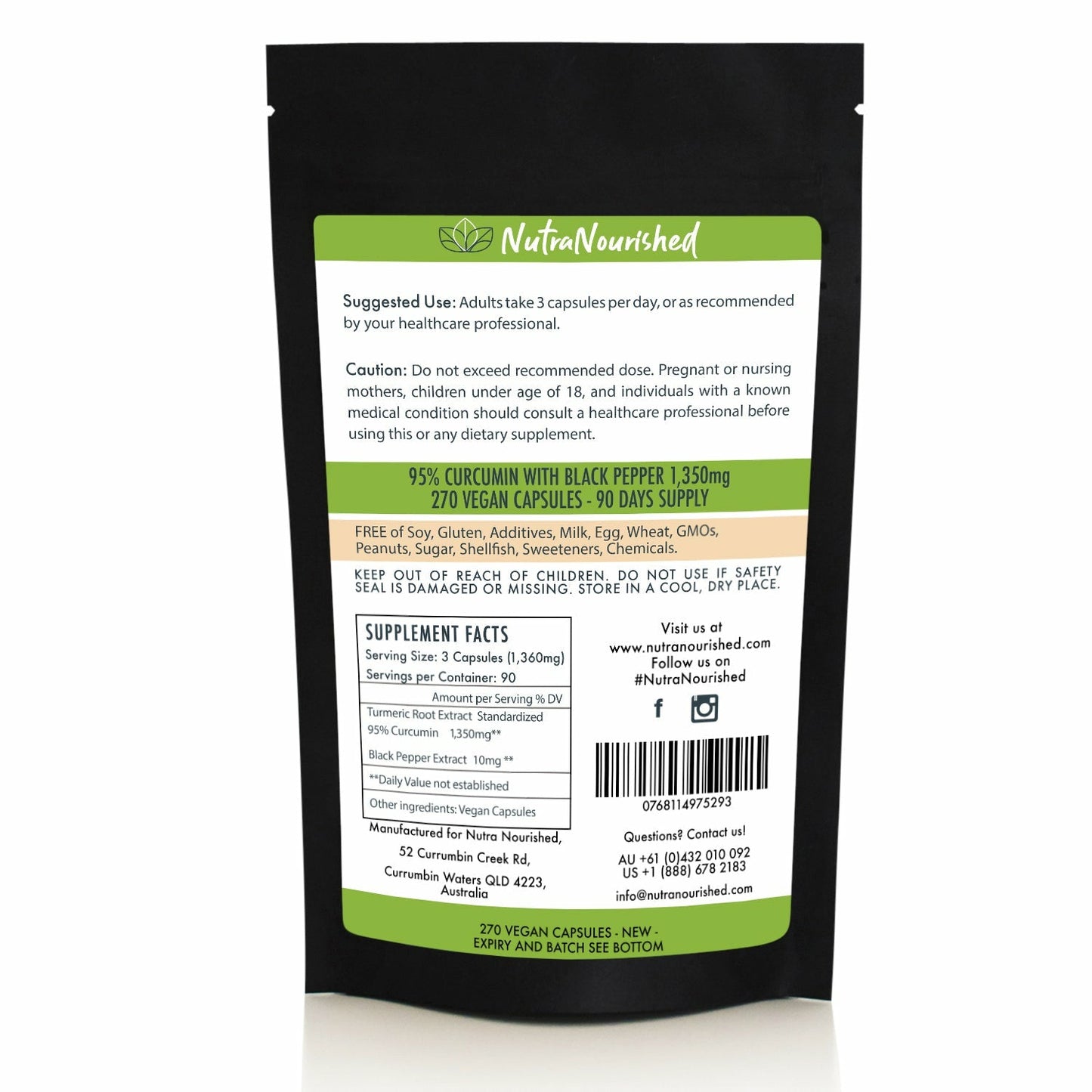 Black Organic Curcumin 95% Turmeric Tablets - Refill Bag