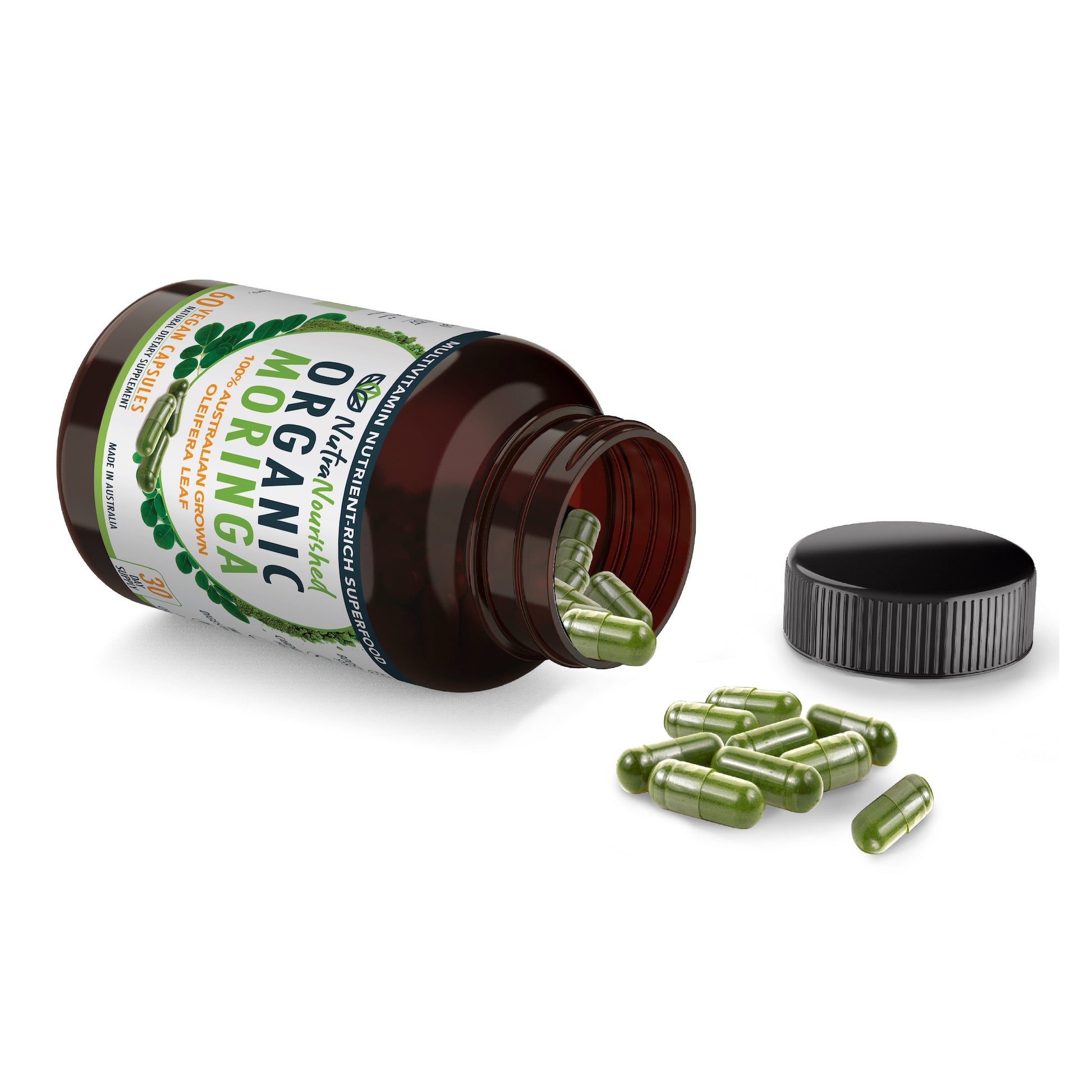 Dark Slate Gray Organic Pure Moringa Leaf Capsules - Australian Grown - 2 x 60 Vegan Capsules/ 2 x 1 Month Supply