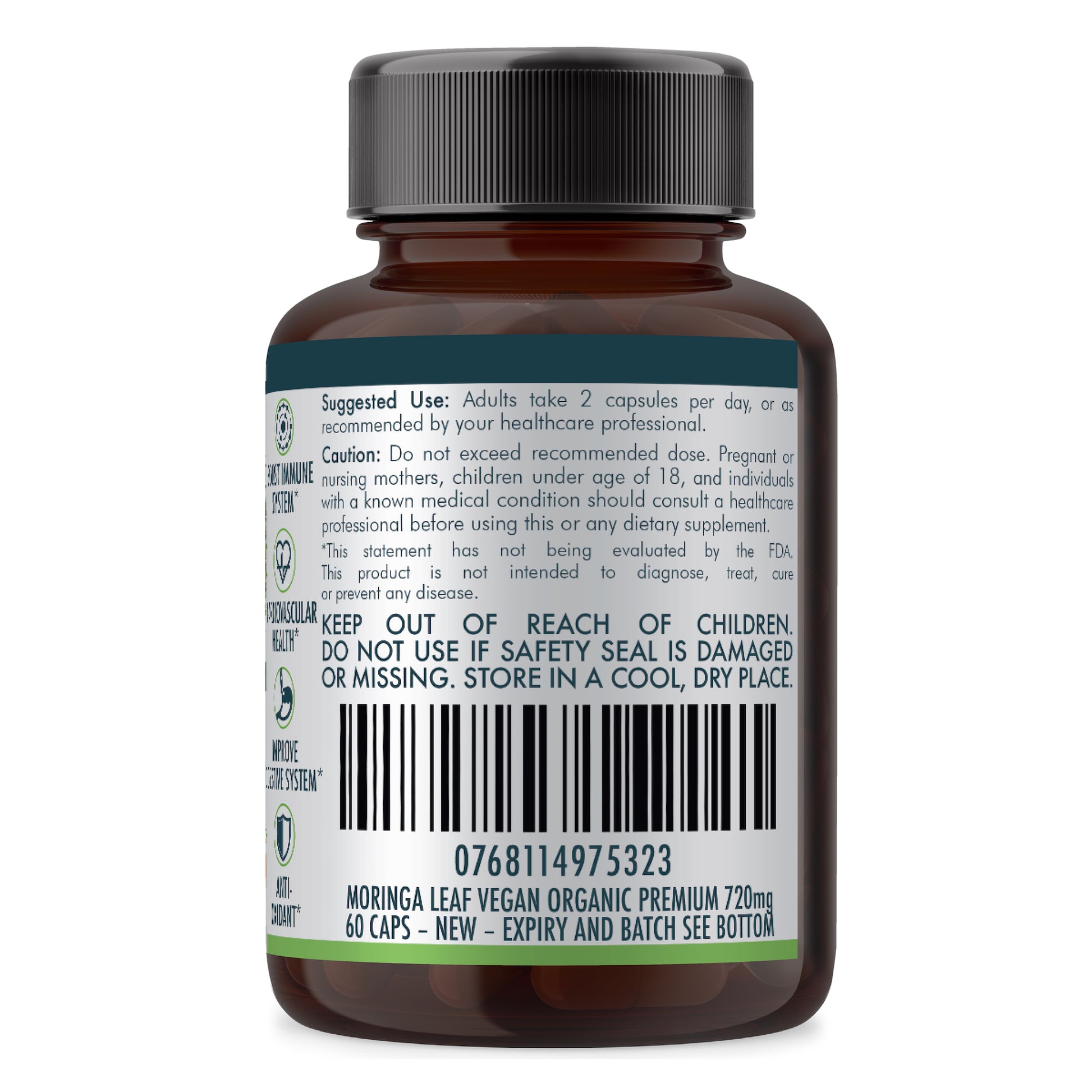 Dark Slate Gray Organic Pure Moringa Leaf Capsules - Australian Grown - 2 x 60 Vegan Capsules/ 2 x 1 Month Supply