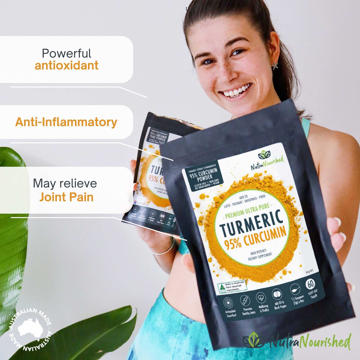 Pure Organic 95% Curcumin Powder - 1500mg of Turmeric Extract Buffered with Black Pepper 60g - Lifestyle