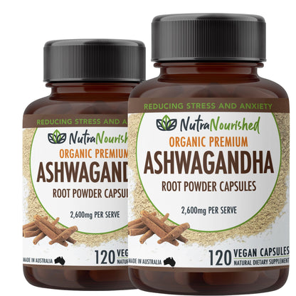 Light Gray Organic Ashwagandha (2,600mg) 120 Vegan Capsules