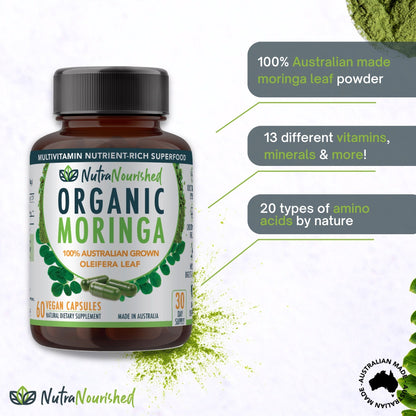 Lavender Organic Pure Moringa Leaf Capsules - 100% Natural Australian Grown  - contains 13 different vitamins & minerals