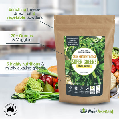 Gray Super Greens Powder – Energising Superfood Blend - Nutrients  and Vitamins of 20 Greens