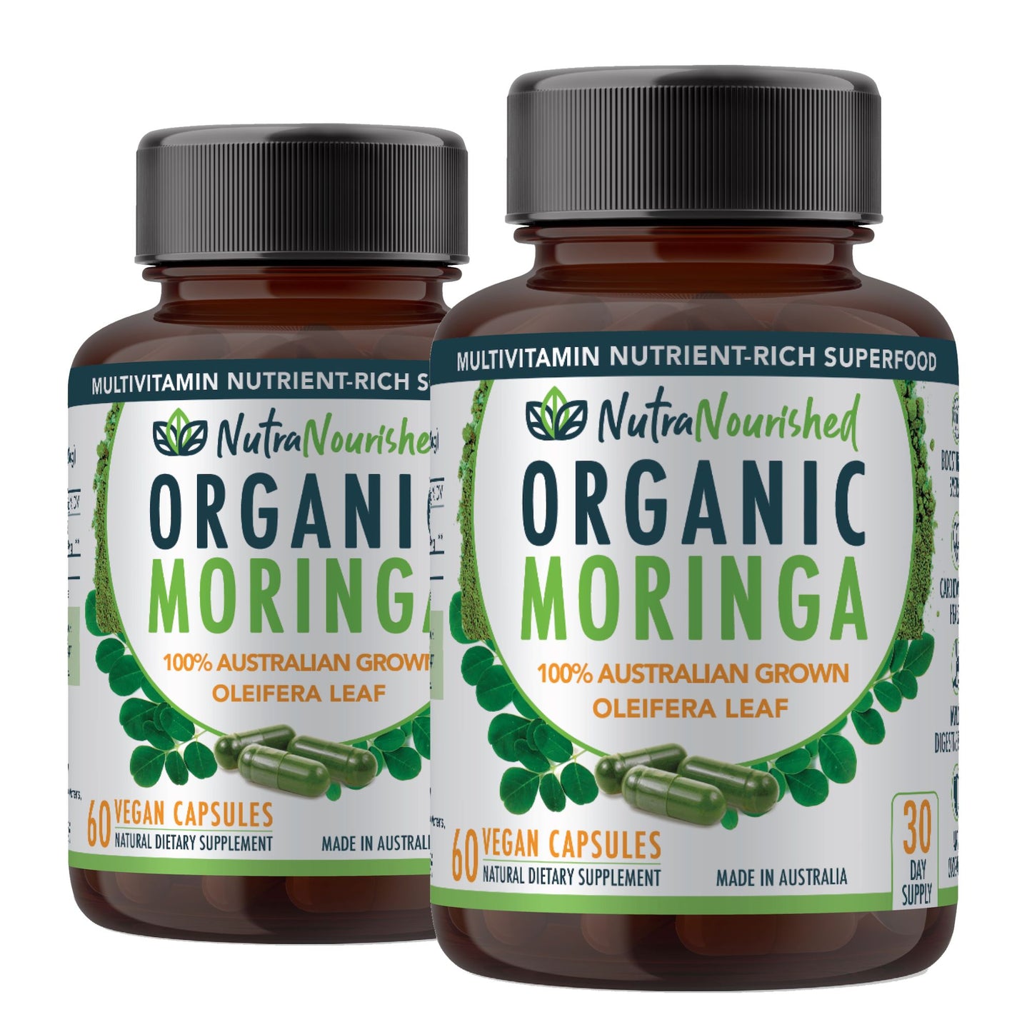 Dark Slate Gray VALUE BUNDLE: Organic Pure Moringa Leaf Capsules - Australian Grown - 2 x 60 Vegan Capsules (2 Months Supply)