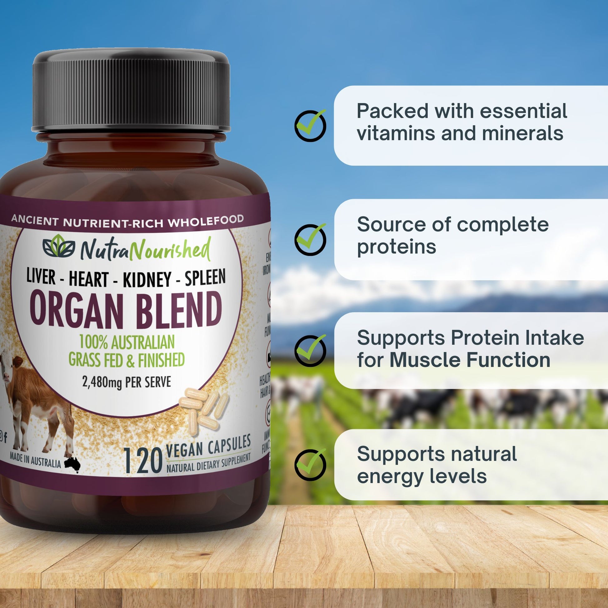 Light Gray Organ Blend Capsules | Liver, Heart, Kidney, Spleen | Organic Australian Grass-Fed Beef
