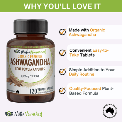 Organic Ashwagandha Tablets Food Nutra Nourished ASHWA_CAPS_120
