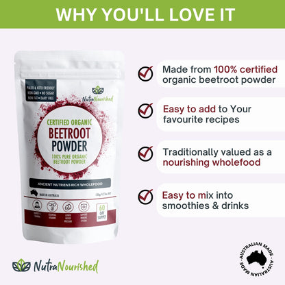 Organic Beetroot Powder Dietary Supplement Nutra Nourished BEETROOT_POWDER_60G