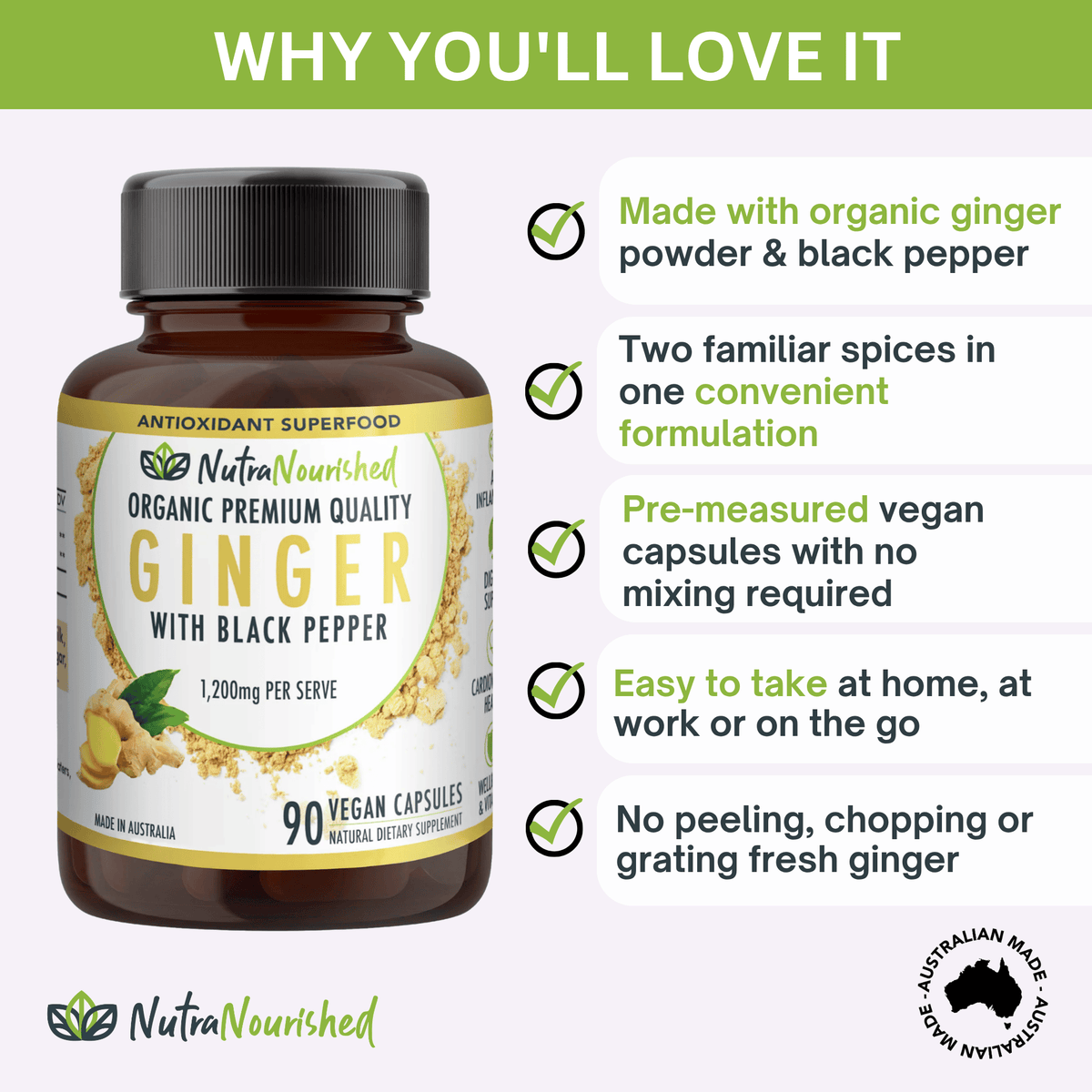 White Smoke Ginger Buffered with Black Pepper (1,200mg) 90 Vegan Capsules