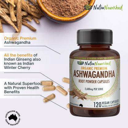 Dark Slate Gray Ashwagandha Capsules – 2,600mg – 120 Vegan Caps – Supports Stress & Adaptation – Made in Australia
