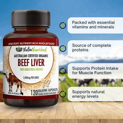 Light Gray Beef Liver Capsules | Organic 100% Grass-Fed Australian Beef Liver Supplements