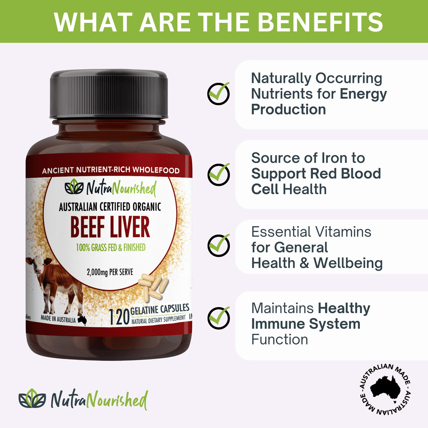 Dark Slate Gray Beef Liver Capsules | Organic 100% Grass-Fed Australian Beef Liver Supplements