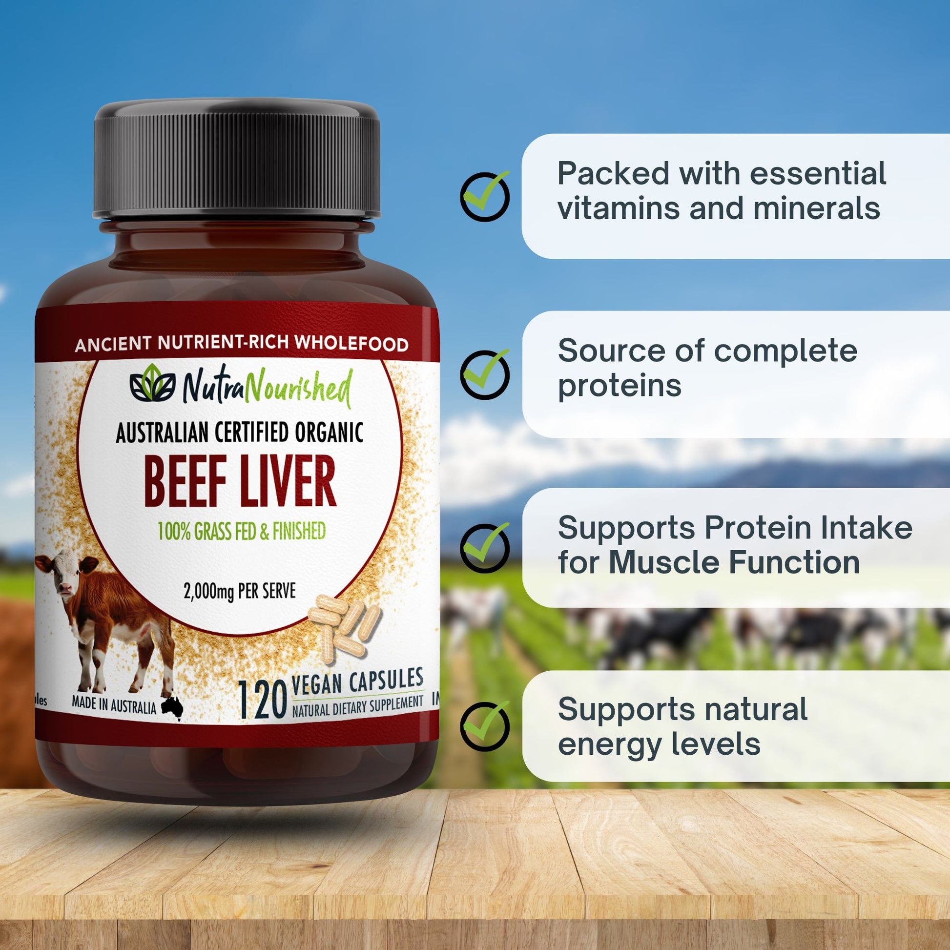 Light Gray Beef Liver Capsules | Organic 100% Grass-Fed Australian Beef Liver Supplements