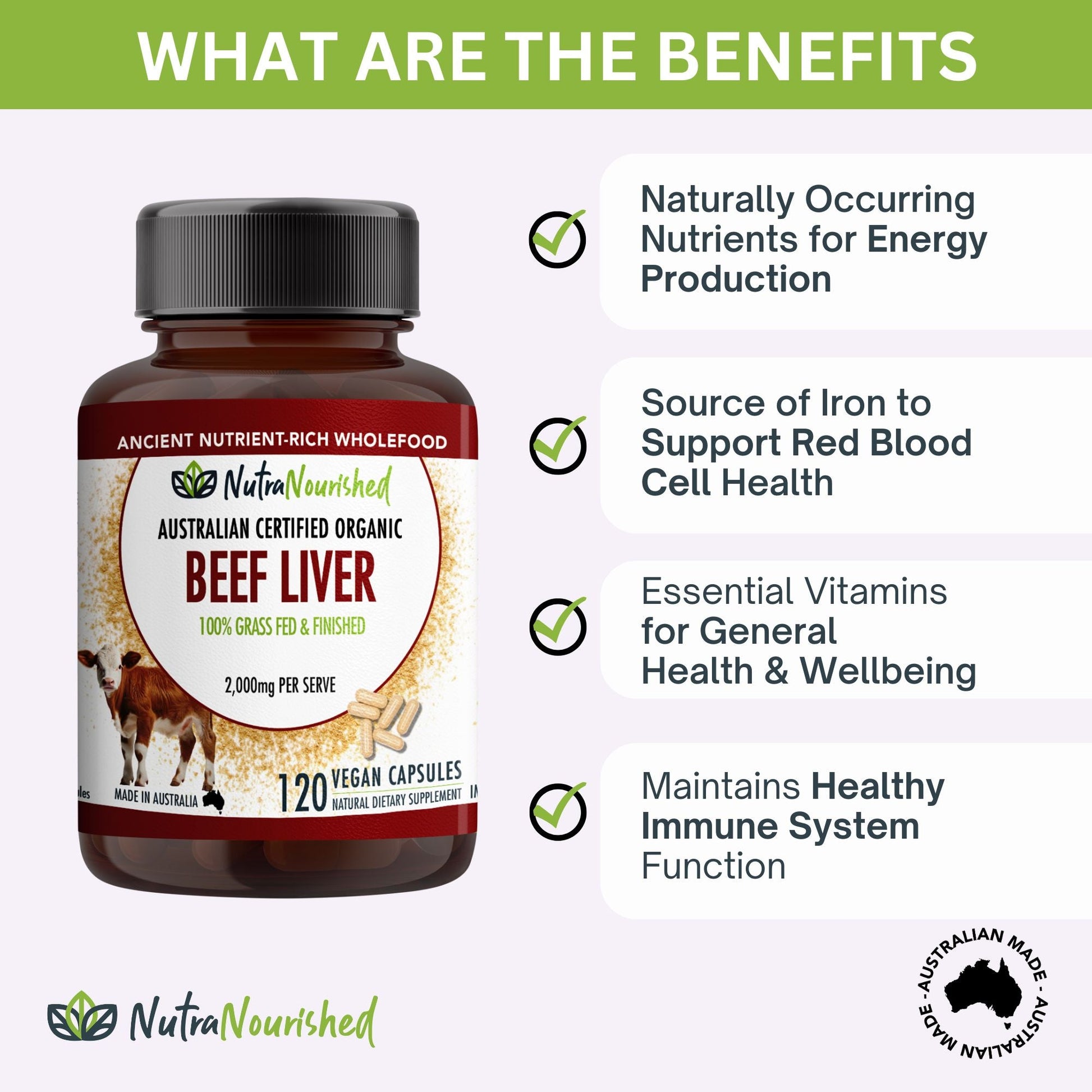 Dark Slate Gray Beef Liver Capsules | Organic 100% Grass-Fed Australian Beef Liver Supplements