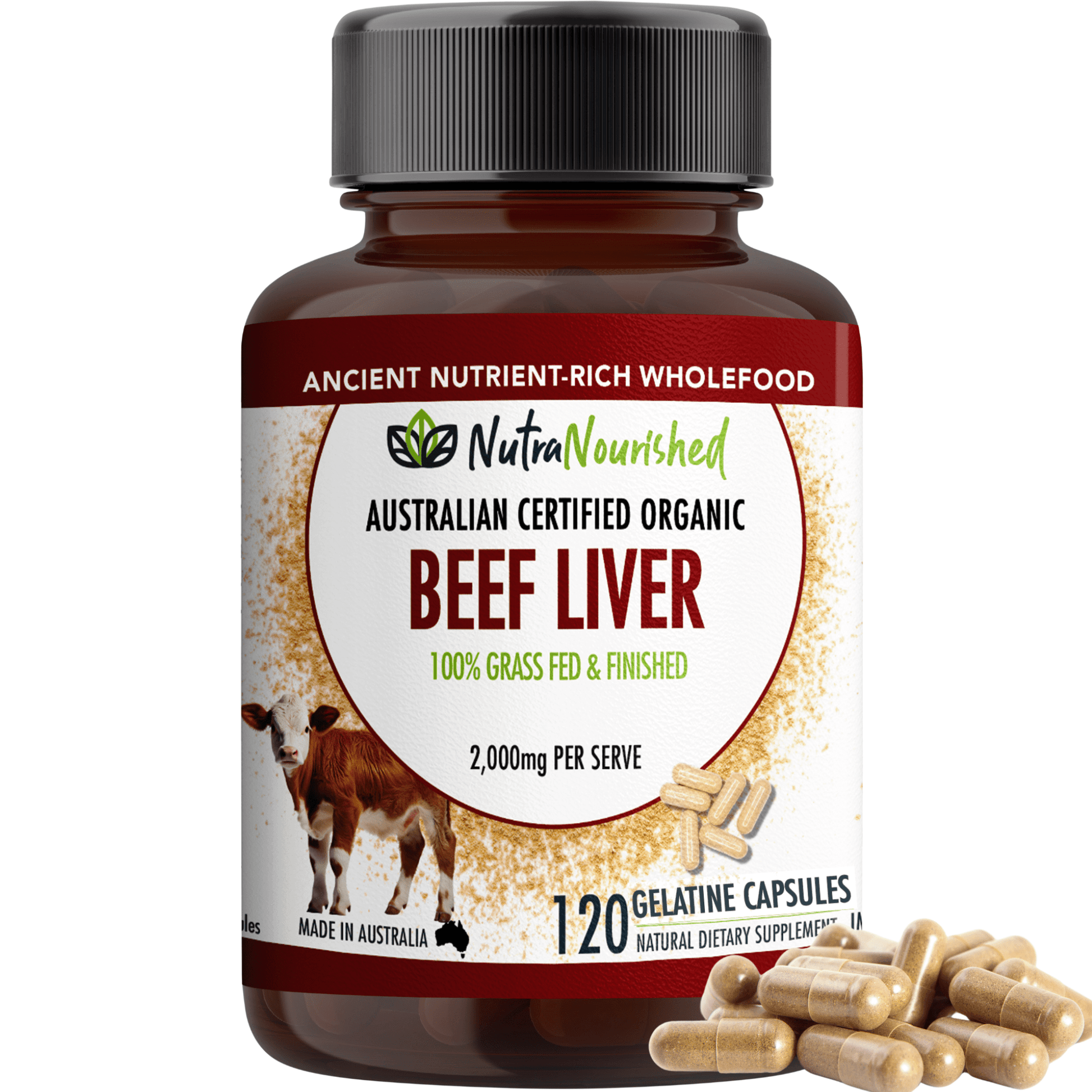 Light Gray Beef Liver Capsules | Organic 100% Grass-Fed Australian Beef Liver Supplements