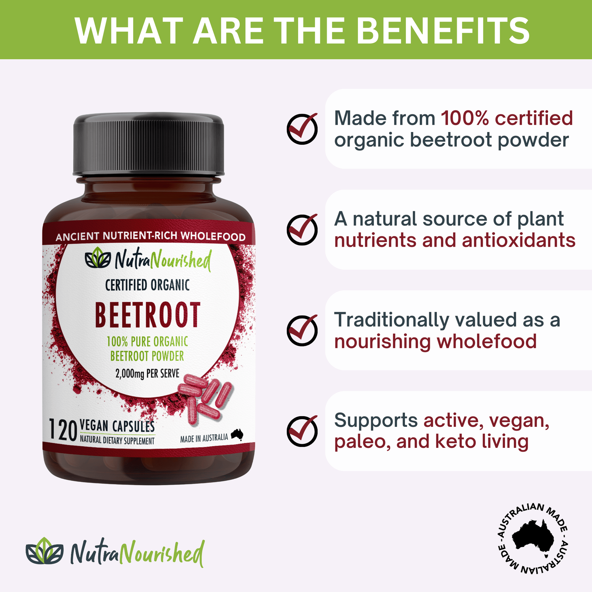 Dark Slate Gray Beetroot Capsules Certified Organic | Natural Beetroot Supplement Made in Australia