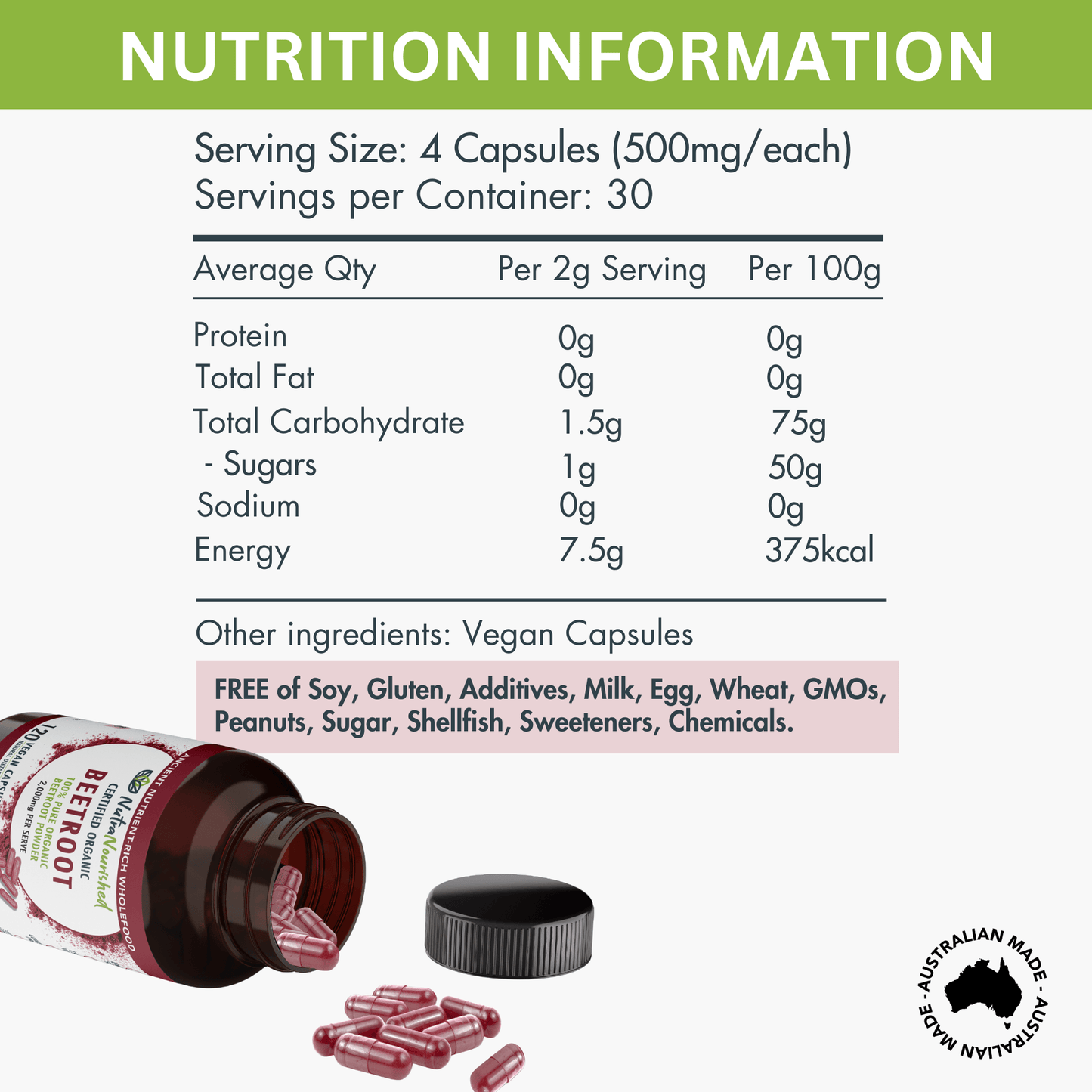 White Smoke Beetroot Capsules Certified Organic | Natural Beetroot Supplement Made in Australia