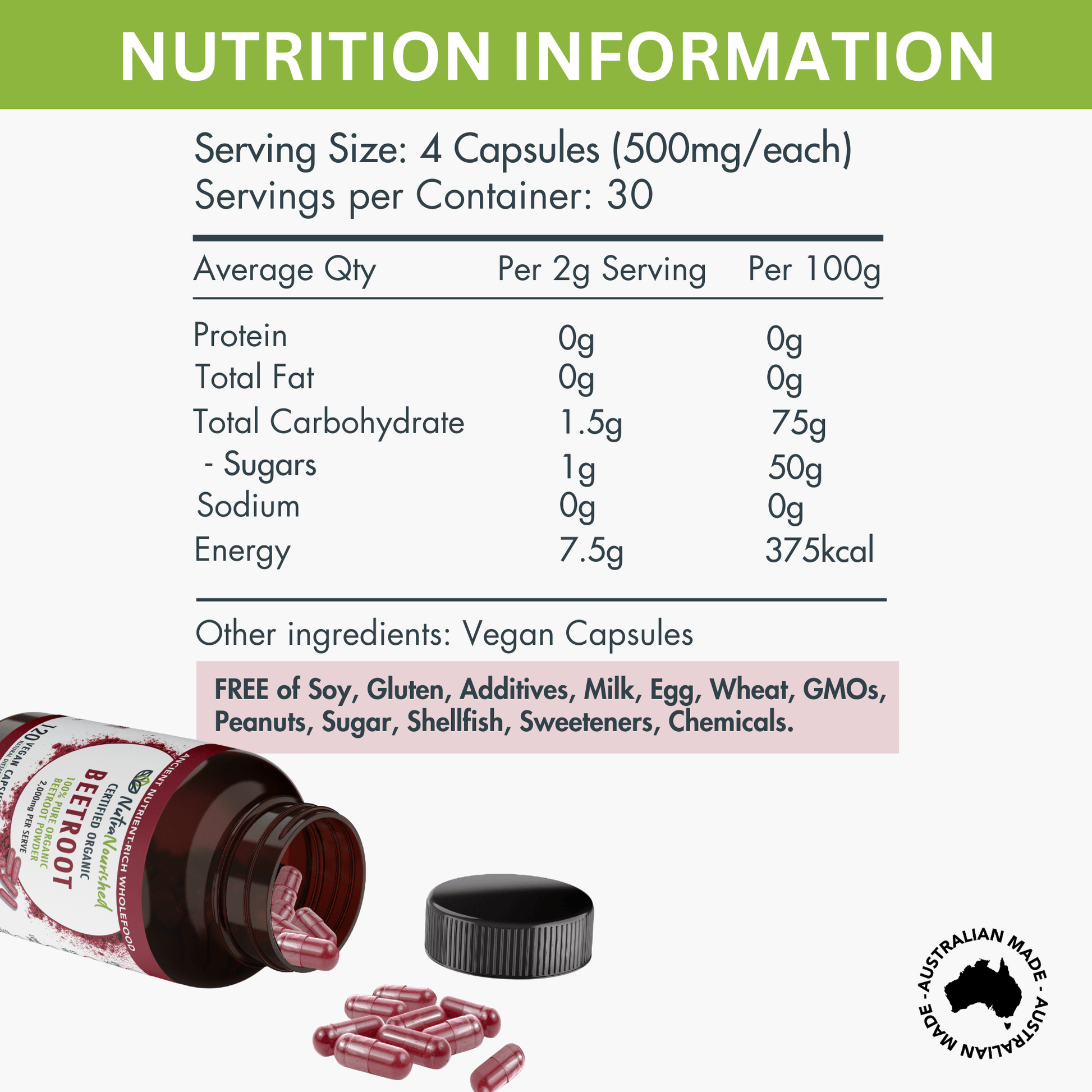White Smoke Beetroot Capsules Certified Organic | Natural Beetroot Supplement Made in Australia