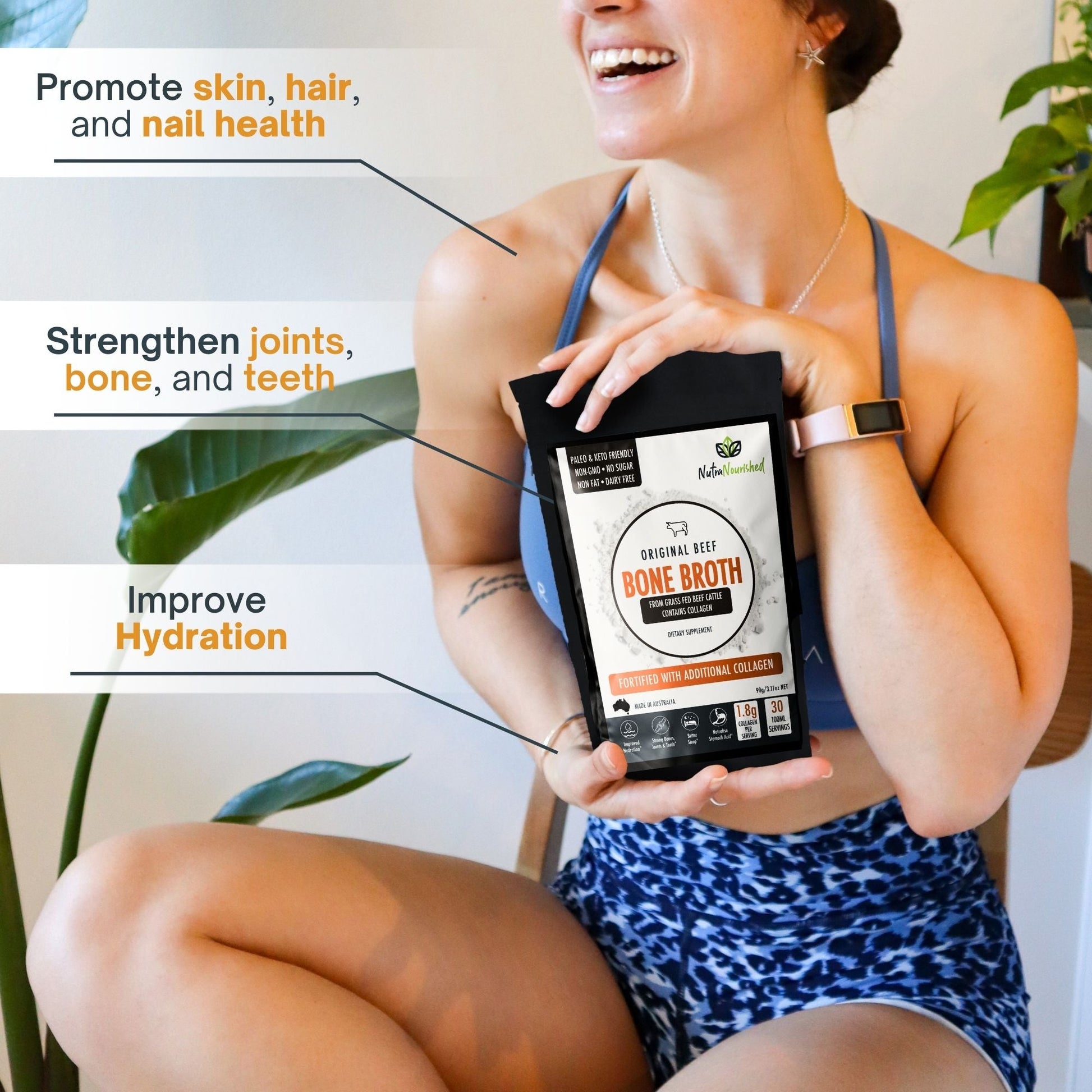 Bone Broth Beef Powder – Premium Grass - Fed – 90g – Gut & Joint Support – Made in Australia Dietary Supplement Nutra Nourished BONE_BROTH_BEEF_90G