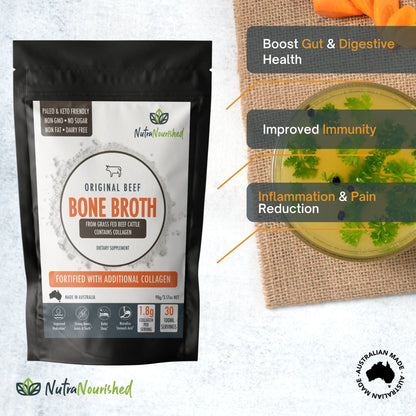 Bone Broth Beef Powder – Premium Grass - Fed – 90g – Gut & Joint Support – Made in Australia Dietary Supplement Nutra Nourished BONE_BROTH_BEEF_90G