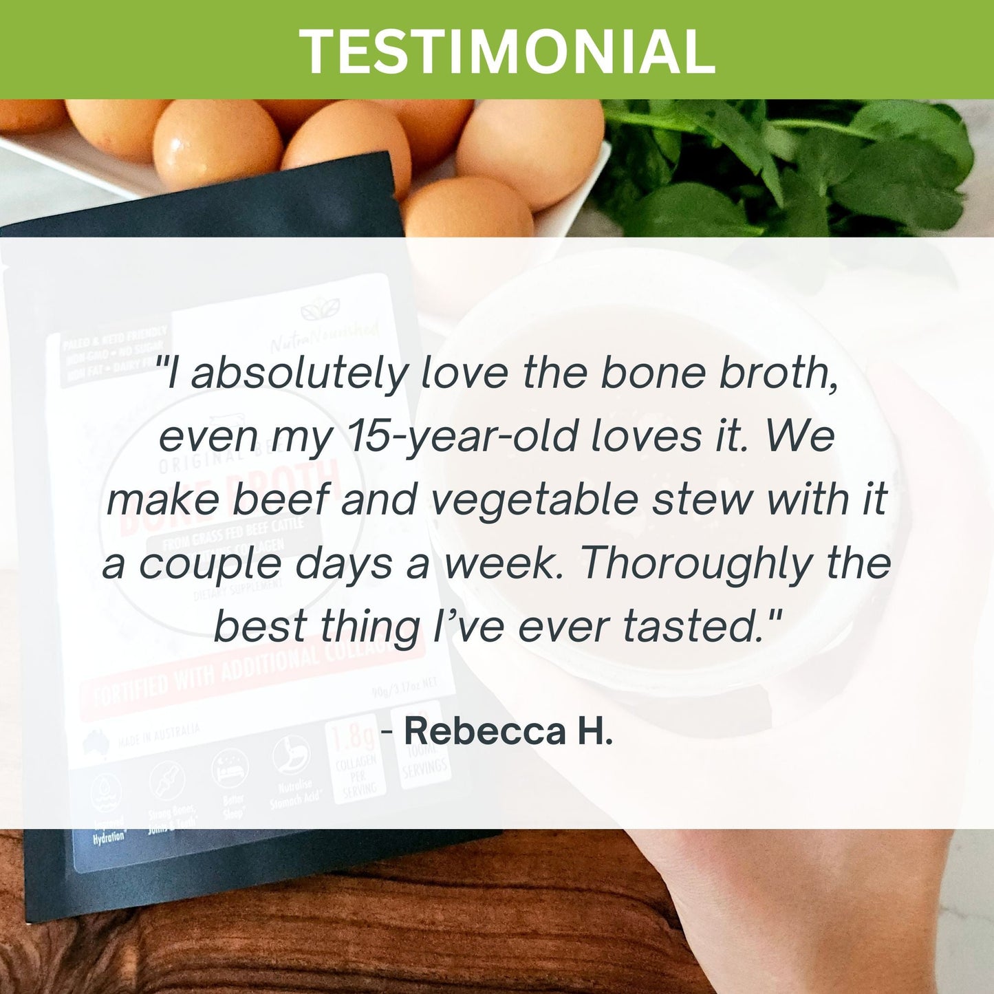 Bone Broth Beef Powder – Premium Grass - Fed – 90g – Gut & Joint Support – Made in Australia Dietary Supplement Nutra Nourished BONE_BROTH_BEEF_90G