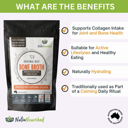 Bone Broth Beef Powder – Premium Grass - Fed – 90g – Gut & Joint Support – Made in Australia Dietary Supplement Nutra Nourished BONE_BROTH_BEEF_90G