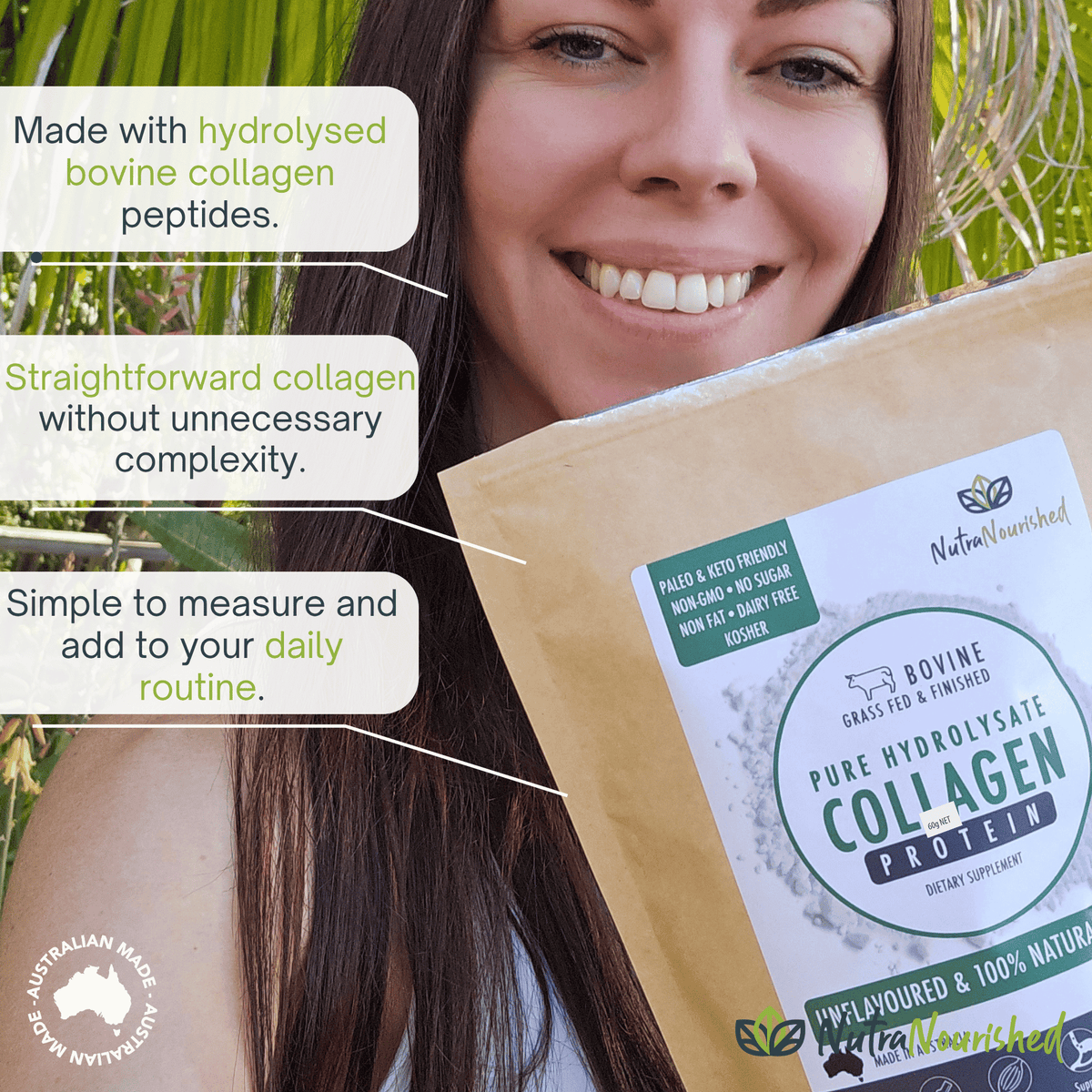 Bovine Collagen Peptides Powder Dietary Supplement Nutra Nourished COLLAGEN_BOVINE_300G