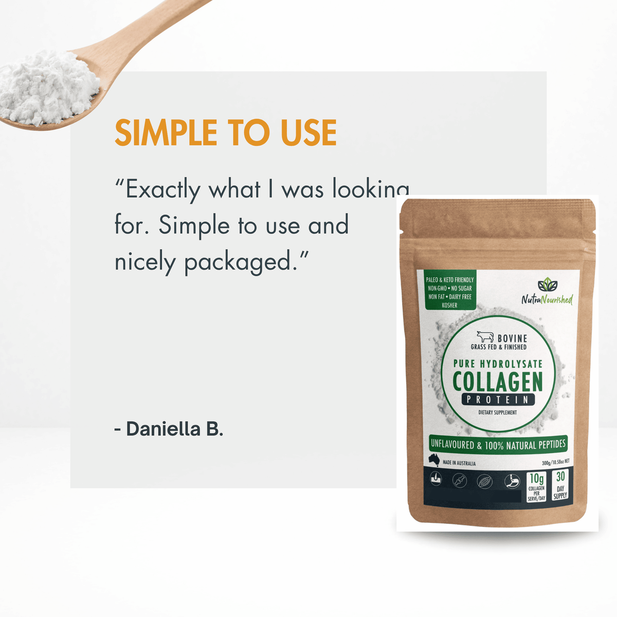 Bovine Collagen Peptides Powder Dietary Supplement Nutra Nourished COLLAGEN_BOVINE_300G