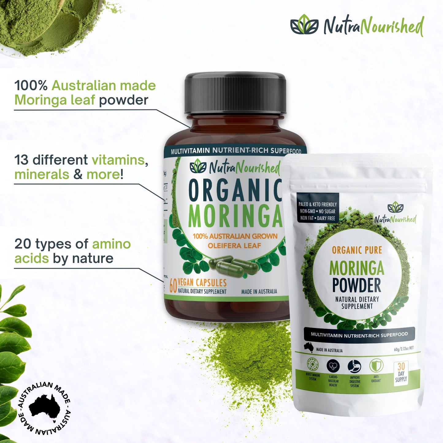 Buy 1 Get 1 FREE Dietary Supplement Nutra Nourished BUNDLE_MORINGA_90CAPS-MORINGA_60G
