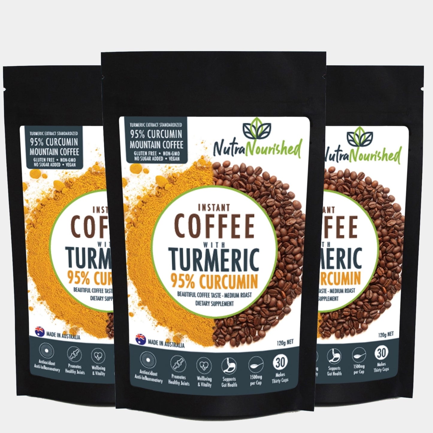 Nutra Nourished Instant Coffee with 95% Pure Organic Curcumin Turmeric Extract Powder 1000mg - Nutra Nourished 
